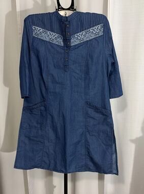 XXL Denim Dress With Embroidery And Side Slits.